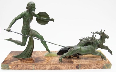 A large spelter and marble Art Deco table/mantle figure of...