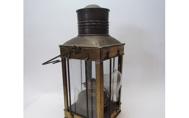 A late 19th Century brass lantern, 37cm tall, a/f