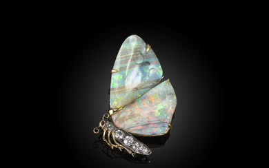 A late 19th century opal and diamond butterfly...