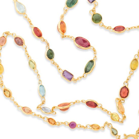 A multi-hued sapphire and eighteen karat gold necklace