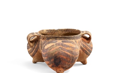 A painted pottery handled tripod vessel, Possibly Xindian culture, late 2nd - 1st Millenium BC 或辛店文化 彩陶三足雙耳鬲
