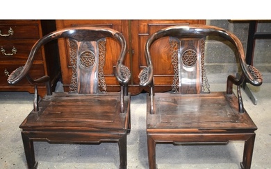 A pair of 19th Century Chinese Calamander armchairs 75 x 68 ...