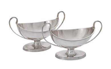 A pair of George III oval twin handled salt cellars by Henry Chawner