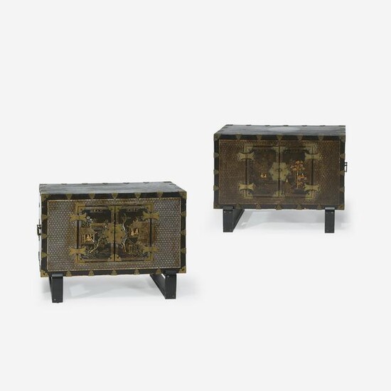 A pair of Korean mother of pearl-inlaid wood chests