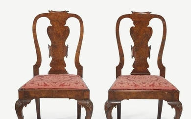A pair of Queen Anne/George I burl walnut side chairs