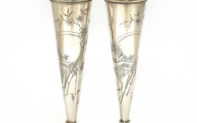 A pair of Russian silver spill vases