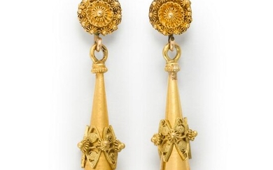 A pair of Victorian gold pendant earrings
