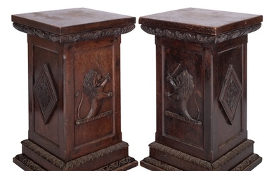 A pair of Victorian oak pedestals in Gothic taste, late 19th...
