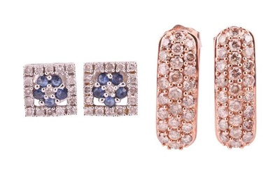 A pair of diamond set earrings, each vertical bar stud earring pave set with round brilliant diamond