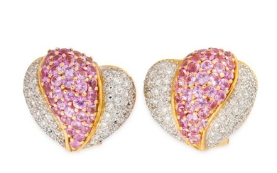 A pair of pink sapphire, diamond and eighteen karat