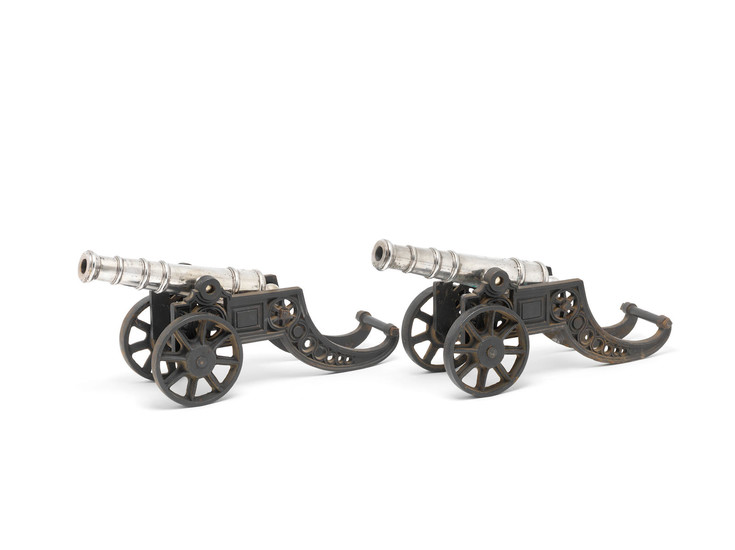 A pair of silver-plated cannons