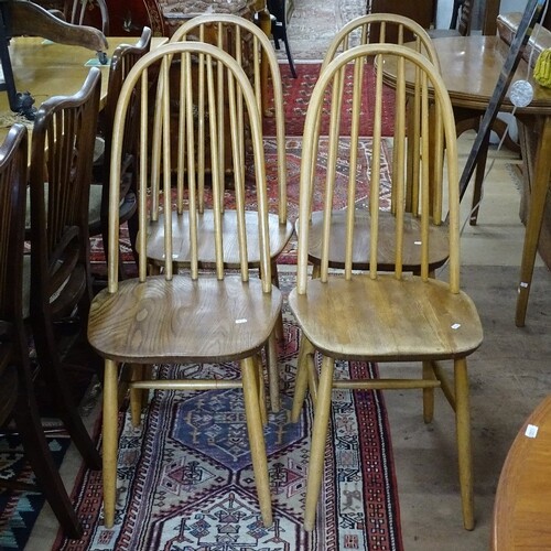 A set of 4 mid-century elm-seated stick-back dining chairs