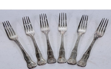 A set of four George III silver Kings pattern forks, Francis...