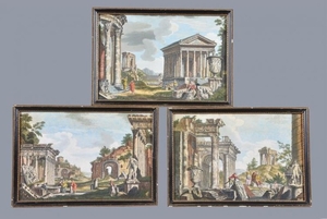 A set of six hand coloured engravings of classical views of Rome