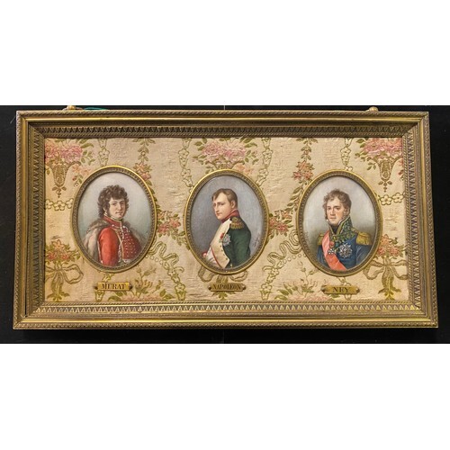 A set of three oval portrait miniatures, of Napoleon, Murat ...