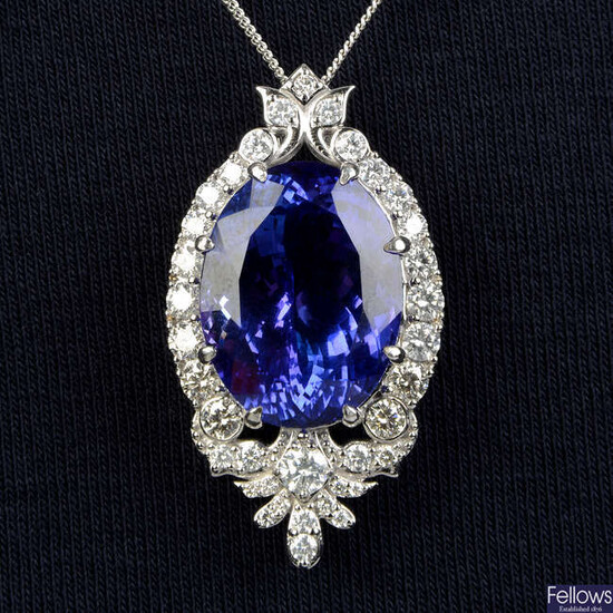 A tanzanite and brilliant-cut diamond pendant.