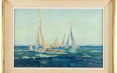 A.G. Cram painting of sailboat racing