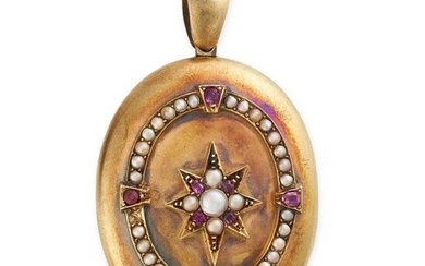 AN ANTIQUE RUBY AND PEARL HAIRWORK MOURNING LOCKET