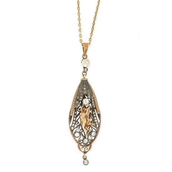 AN ART NOUVEAU DIAMOND PENDANT AND CHAIN, EARLY 20TH