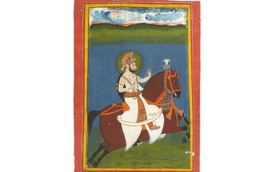 AN EQUESTRIAN PORTRAIT OF A RULER PROPERTY OF THE LATE BRUNO CARUSO (1927 - 2018) COLLECTION Possibly Pubjab Hills, Northern India, early 20th century