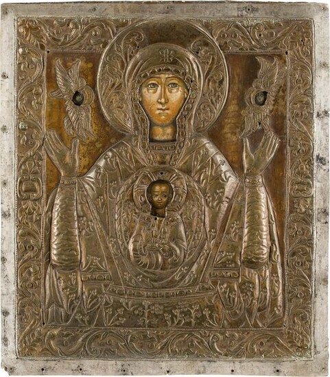 AN ICON SHOWING THE MOTHER OF GOD OF THE SIGN WITH A