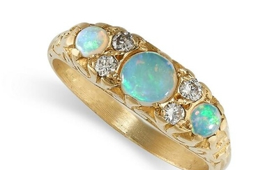 AN OPAL AND DIAMOND RING in 18ct yellow gold, set with