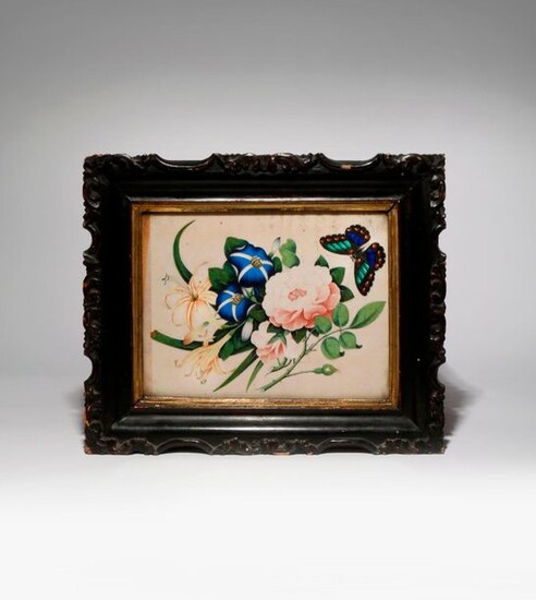 ANONYMOUS (19TH CENTURY) INSECTS AND FLOWERS Two Chinese paintings, ink...