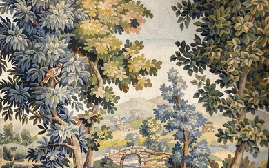 AUBUSSON Verdure au perroquet Tapisserie en laine 123x126 cm