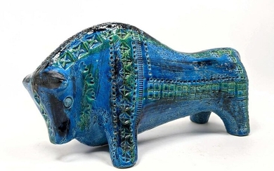 Aldo Londi Attributed Italian Glazed Pottery Bull Sculp