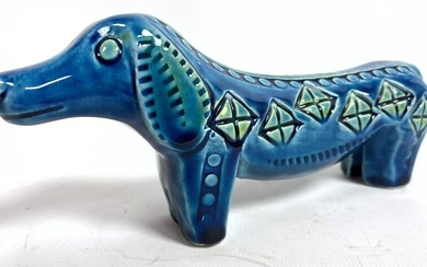 Aldo Londi style Blue Glazed Dog Figurine. Possibly BI