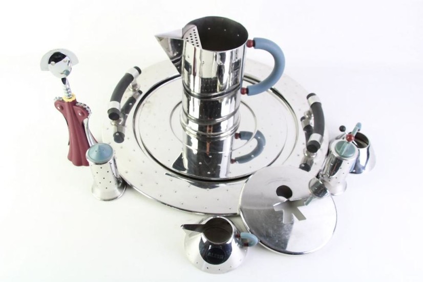 Alessi Serving Suite Incl Tray, Bottle Opener, Salt And Peppers And Jug And Creamers