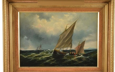 American 19th Century Maritime Oil Painting in Period