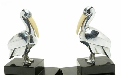 American Art Deco Pair of Ronson Chromed Metal Pelican