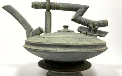 American studio artisan ceramic teapot and stand. Asian