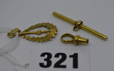 An 18 ct gold fob chain bar and clasp,...