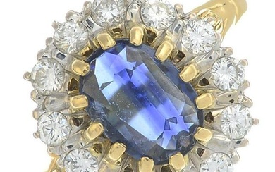 An 18ct gold oval-shape sapphire and brilliant-cut