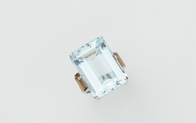 An 18k white gold diamond Royal topaz and large aquamarine ring.