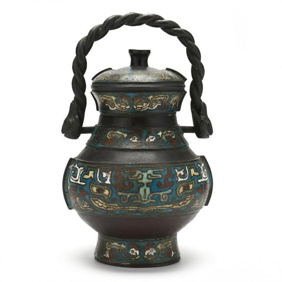 An Chinese ChamplevÃ© Wine Jar with Cover
