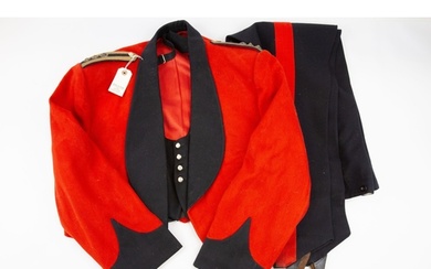 An ERII scarlet mess jacket, trousers, and waistcoat of a Co...