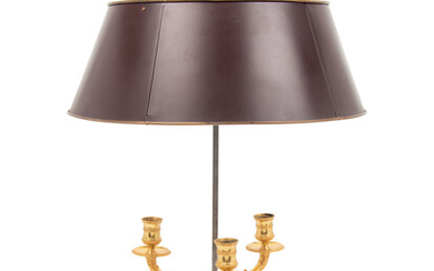 An Empire Style Gilt Metal Three-Light Bouillotte Lamp with a Tôle Shade