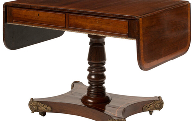 An English REgency INlaid Dropleaf Sofa Table with Bronze Mounts