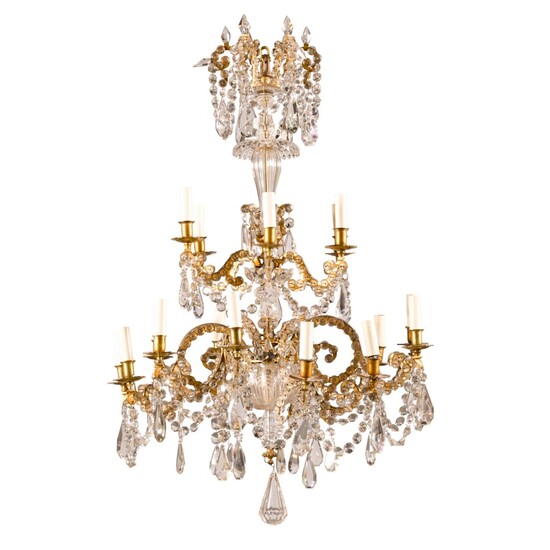 An Italian gilt-bronze and cut-glass 18-light chandelier, probably 19th century