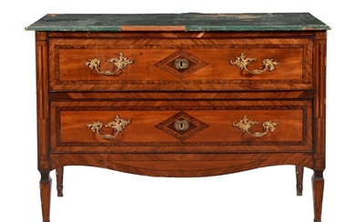 An Italian walnut and marquetry inlaid commode
