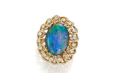 An Opal Doublet and Diamond Ring