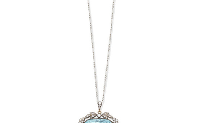 An aquamarine and diamond brooch/pendant,, circa 1900