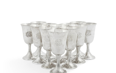 An assembled set of twelve American sterling silver goblets