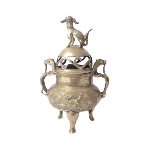 An early 20th century Chinese brass censer / incense burner,...