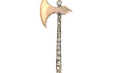 An early 20th century gold rose-cut diamond axe brooch.
