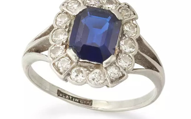 An early 20th century platinum, sapphire and diamond cluster ring,...