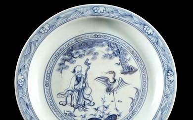 An exquisite blue and white figure plate